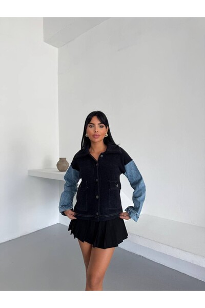 Maxi modena دنيم تفاصيل على الأكمام سترة متباينة الألوان – أسلوب قوي، وضوح في...