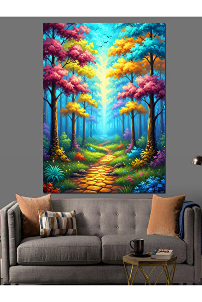 KanvasSepeti Colorful Forest Road Pictură în ulei de înaltă calitate texturat...