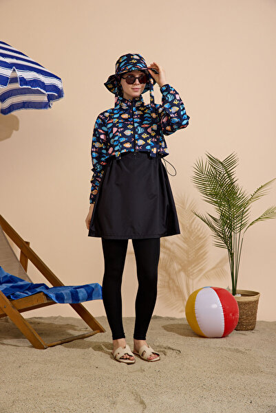 GAVLİA Women's Hijab Swimsuit 5-Piece Set - Half-Covering Zippered..