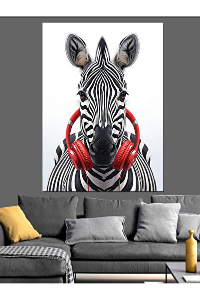 karizmart Kırmızı Kulaklıklı Karizmatik Zebra Portresi Dekoratif Kanvas - Mdf...