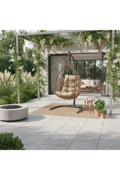 ReHome Malta Tek Kişilik Rattan Bahçe Salıncağı | Açık Kahve