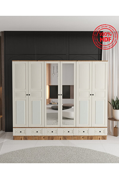 Teen & Bright NİL 6 KAPAKLI ÇEKMECELİ BAZALI GARDIROP - TAMAMI MDF