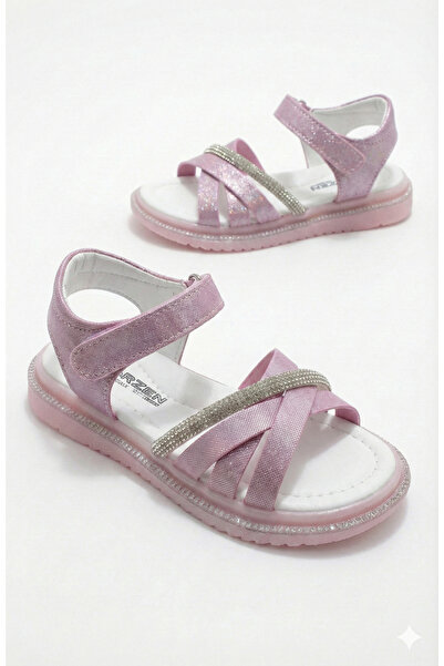 ORELİON Girl's Cross-Strapped Stoned Sandals – Velcro Orthopedic Non-Slip Sol...