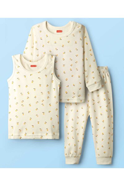 Babyhug طقم ملابس داخلية حراري بأكمام طويلة محبوكة مع سترة داخلية بنقشة زهور ...