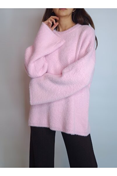 oyagüler Women's White Zero Collar Soft-Textured Bearded Knitwear Sweater Yy1...