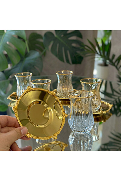 Elta Collection طقم شاي كريستالي مكون من 12 قطعة لـ 6 أشخاص - طقم أكواب شاي ز...