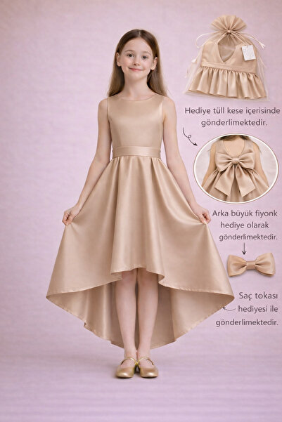 nsmkidslife Kız Çocuk Abiye Elbise – Taba Renk Asimetrik Kesim, Mezuniyet & D...
