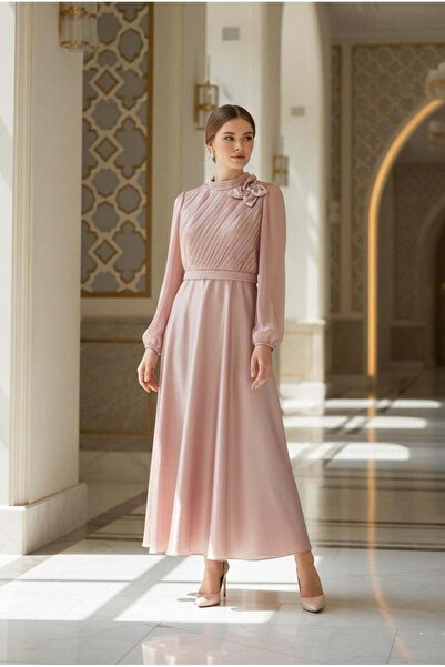 hakimoda İncigül İpek Organze Abiye Pudra