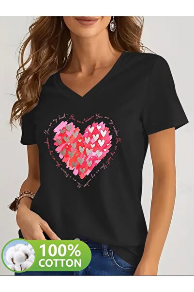 yombaa Printed T-Shirt, Short Sleeve V-Neck Summer & Spring Casual Top, Women...