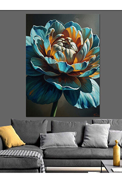 KanvasSepeti Blue Big Flower Pictură în ulei de înaltă calitate texturat Canv...