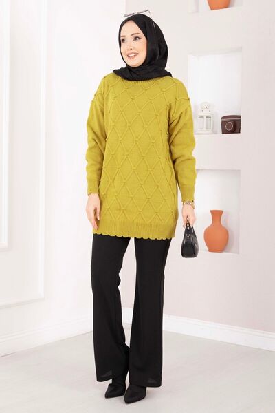 EBRUTESETTÜR Diamond Pattern Pompom Detailed Knitwear Sweater Oil Green