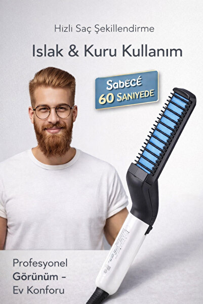 Uniquem Saç Sakal Düzleştirici Tarak 180-200°C Ayarlanabilir Isı Seramik Plak...