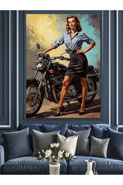 KanvasSepeti Motocicletă și stilat Pictură în ulei de înaltă calitate textura...