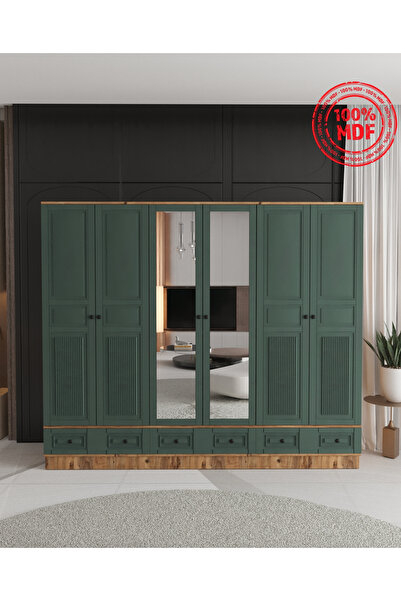 Teen & Bright NİL 6 KAPAKLI ÇEKMECELİ BAZALI GARDIROP - TAMAMI MDF