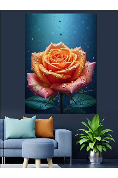 KanvasSepeti Trandafir portocaliu cu o singură ramură Pictură în ulei de înal...