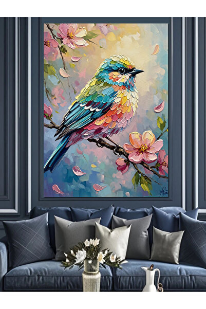 KanvasSepeti Pe ramură de primăvară Pictură în ulei de înaltă calitate textur...