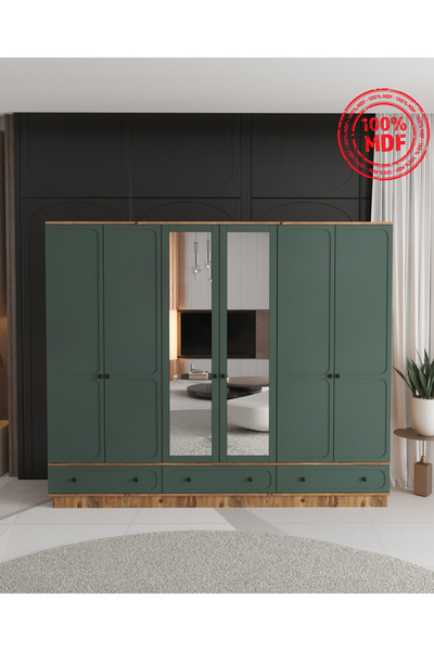 Teen & Bright IRMAK 6 KAPAKLI ÇEKMECELİ BAZALI GARDIROP - TAMAMI MDF