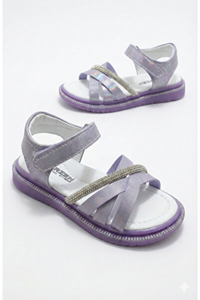 ORELİON Girl's Cross-Strapped Stoned Sandals – Velcro Orthopedic Non-Slip Sol...