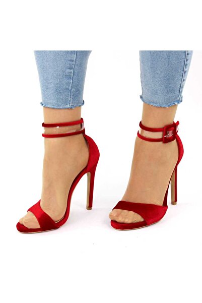 mm Sandale de dama elegante din catifea cu bareta transparenta H12-RED