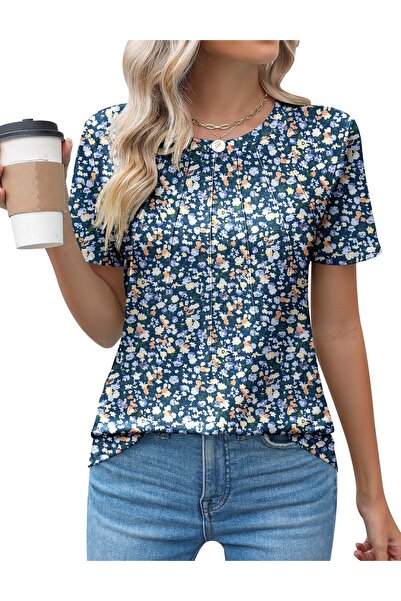 Sthxyfaith Tops for Women v Neck Ruffle Short Sleeve Ribbed Blouses Solid Ele...