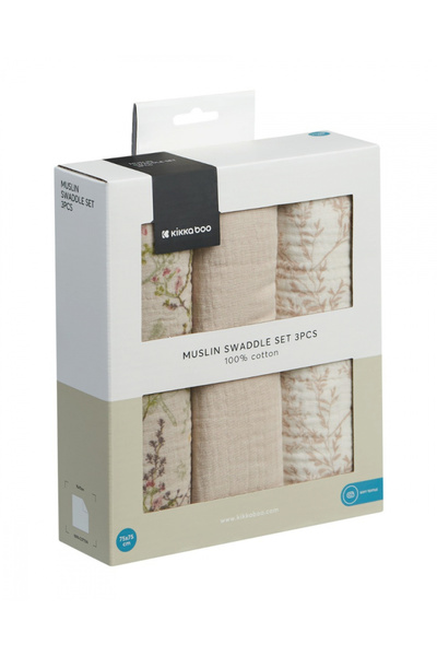 Kikka Boo Set of 3 KikkaBoo muslin diapers 75x75 cm Secret Garden Beige