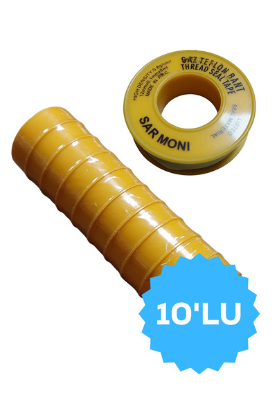 SAR MONİ Gaz Teflon Bandı 12mm x 0.1mm x 8m – 10'lu Yüksek Yoğunluklu Sızdırm...