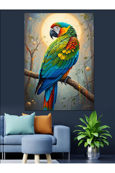 Artmeg Portret decorativ de papagal colorat așezat pe o ramură - Pânză decora...