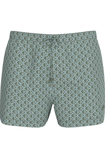 Calvin Klein Men's Green Logo Patterned Short Swim Trunks