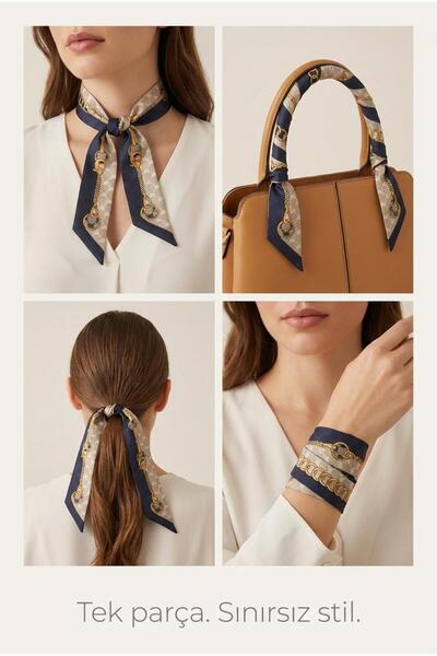 Spazio Twilly İnce Fular 88x5 cm LACİVERT