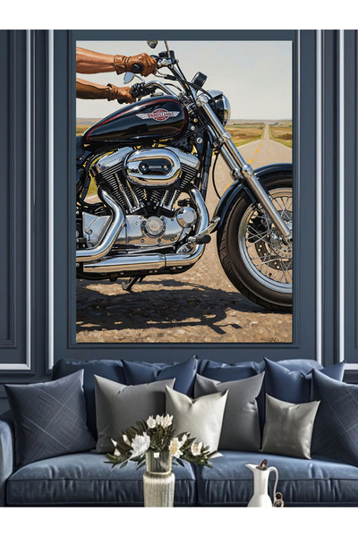 Artmeg Pânză decorativă clasică cu motocicletă neagră în deplasare pe drum - ...