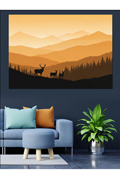 Artmeg Hazy Forest Landscape Behind the Mountains Decorative Canvas - Mdf Woo...