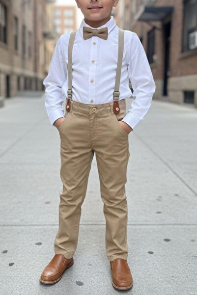 Pina Kids Boy's Double Suit with Suspenders and Bow Tie