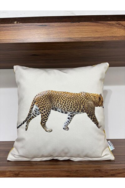 KIRLENTİM Κάλυμμα μαξιλαριού E812 σε χρυσό χρώμα με κρεμ ριμπ ύφανση και λεοπ...