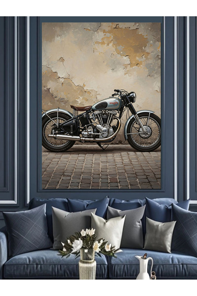 Artmeg Tablou decorativ clasic retro negru cu motociclete - Tablou din lemn MDF