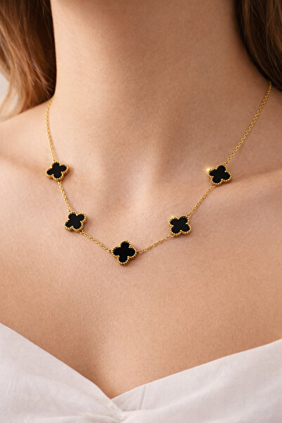 AKALIN ACCESORİES Yonca Model Gold Renk Paslanmaz Çelik Kadın kolye – Suya Da...