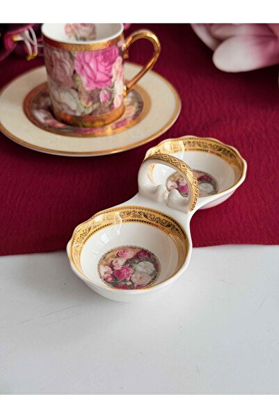 ROSSEV وعاء بورسلين للحلويات التركية 6 قطع 24K فلوريس