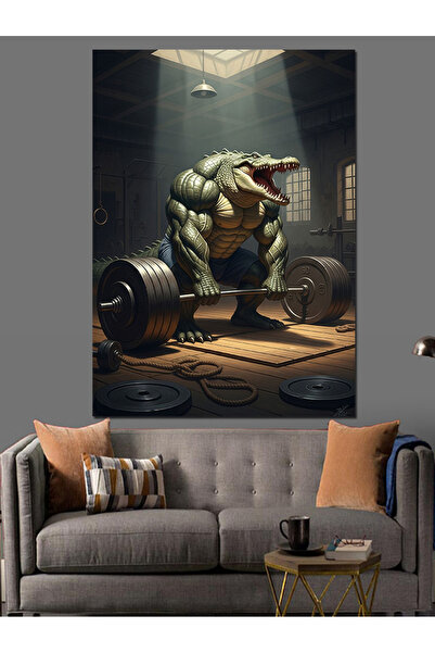 Artmeg Bodybuilder Strong Crocodile Figure Decorative Canvas - Mdf Wood Painting