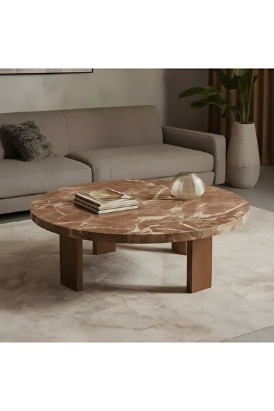 Grand CNS Group EMBER Ahşap Ayaklı, Doğal Taş Mermer Sehpa, Özel Tasarım