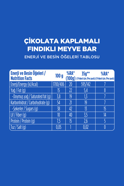 Fellas Choco - Çikolata Kaplı Fındıklı Meyve Bar (35 g) x 12 Adet