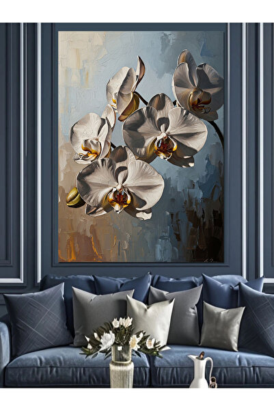 Artmeg Pânză decorativă cu flori de orhidee albe, artă modernă - Tablou din l...