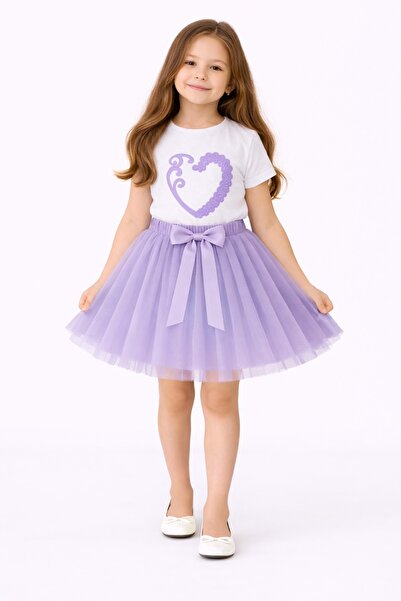 Nacar Kalp Baskılı Tütü Etekli Kız Çocuk Takım 23 Nisan 29 Ekim Gösteri Kıyafeti