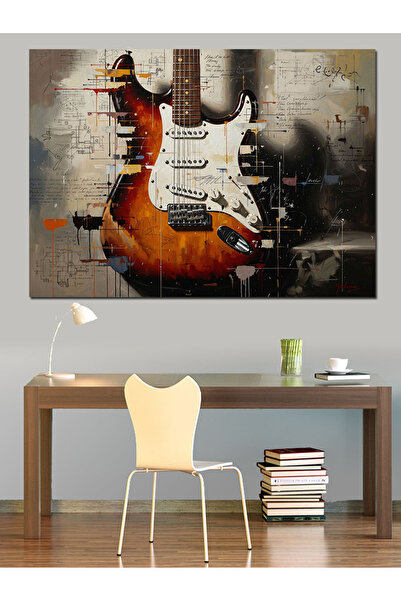 Artmeg Pânză decorativă cu design de corp de chitară cu desen tehnic - Masă d...