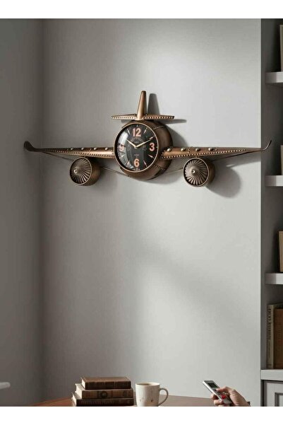 ROSSEV Dekoratif Aviator Retro Metal Eskitme Uçak Duvar Saati