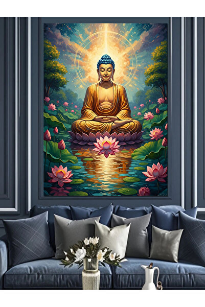 Artmeg Pictură decorativă Buddha așezat pe lotus - Pânză decorativă - Masă di...