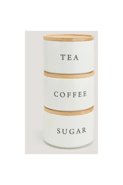 Quttin Set de 3 recipiente metalice de bucătărie cu capace din bambus – cafea...