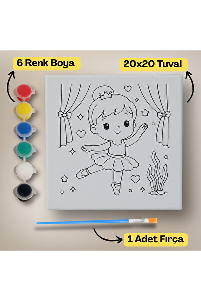 hediye hobim 20x20 Çocuklar İçin Boyama Tuvali Seti – 6 Renk Boya + Fırça Dah...