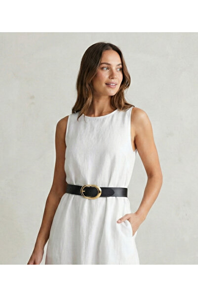 MELA ROSSA Curea de damă BLACK S piele sintetică Gold Oval T cu cataramă