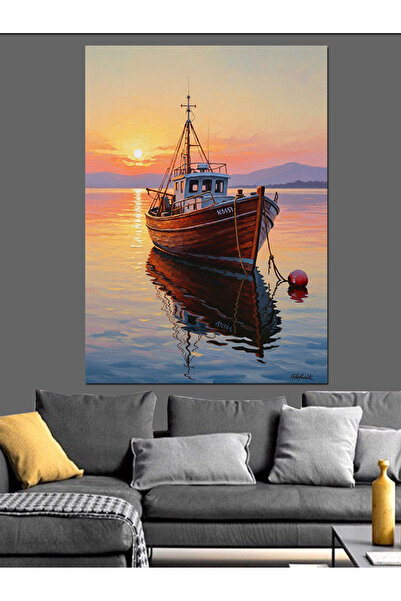 Artmeg Barcă de pescuit mică în derivă în mare - Pânză decorativă - Masă din ...