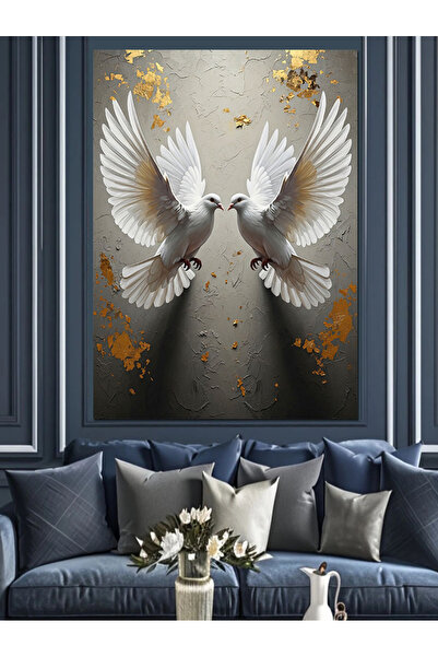 Artmeg Two White Doves Painting Decorative Canvas - Mdf Wood Painting