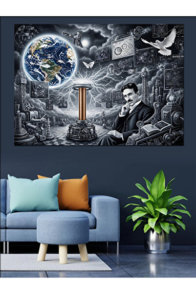 Artmeg Tablou decorativ din pânză cu ilustrație Tesla și curent electric - Ta...